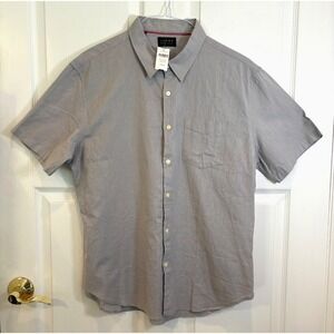 JACHS New York Men ButtonUp Shirt Large Grey Short Sleeve Cotton Linen Blend NWT